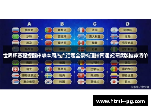 世界杯赛程提醒串联本周热点话题全景梳理指南速览深读版推荐清单